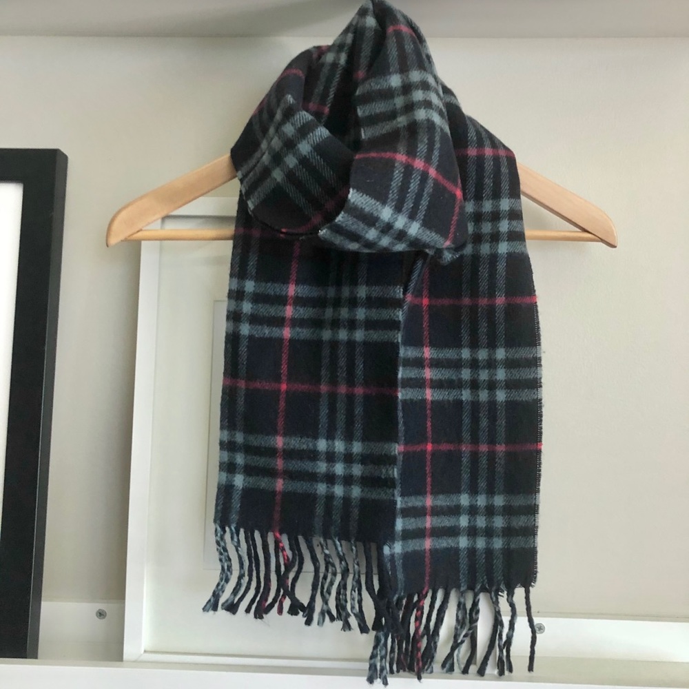 Navy Blue Plaid Wool blend Scarf